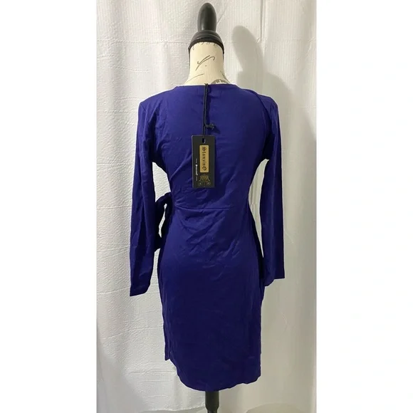 Royal Blue Long Sleeve Wrap Dress - Picture 2 of 3